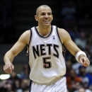 FILE - In this April 13, 2007, file photo, then-New Jersey Nets' Jason Kidd reacts during an NBA basketball game in East Rutherford, N.J. The Brooklyn Nets hired Jason Kidd as their coach Wednesday, June 12, 2013, bringing the former star back to the franchise he led to its greatest NBA success. (AP Photo/Bill Kostroun, File)