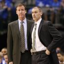 In this May 25, 2011, photo, Dallas Mavericks assistant coach Terry Stotts, left, and coach Rick Carlisle watch Game 5 of the NBA Western Conference finals basketball series against the Oklahoma City Thunder in Dallas. The Portland Trail Blazers have hired Stotts as coach. The move announced Tuesday, Aug. 7, 2012, by Trail Blazers general manager Neil Olshey fills the NBA's last coaching vacancy. (AP Photo/Tony Gutierrez)