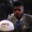 NEW YORK, NY - JUNE 27: Nerlens Noel of Kentucky looks on as he sits in the draft green room during the first round of the 2013 NBA Draft at Barclays Center on June 27, 2013 in in the Brooklyn Bourough of New York City. (Photo by Mike Stobe/Getty Images)