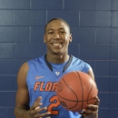 Florida's Damontre Harris (2) poses during The University of Florida's Basketball Media Day in Gainesville, Fla., Oct. 9, 2013. (AP Photo/Phil Sandlin)