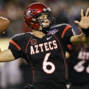 San Diego State quarterback Adam Dingwell throws a pass against BYU during the first half of the Poinsettia Bowl NCAA college football game, Thursday, Dec. 20, 2012, in San Diego. (AP Photo/Lenny Ignelzi)