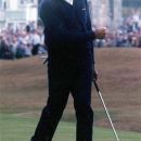 FILE - In this July 22, 1984, file photo, Spain's Severiano Ballesteros celebrates winning the British Open golf tournament at St. Andrews, Scotland. Longtime friend Jose Maria Olazabal revealed on Tuesday, Sept. 25, 2012, that Europe is honoring the memory of Seve Ballesteros by putting his iconic image on its golf bags. The bags have a silhouette that depicts Ballesteros' reaction to winning the 1984 British Open at St. Andrews. This is the first Ryder Cup without Ballesteros, who died in May 2011. (AP Photo/File)