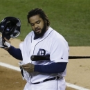 Detroit Tigers' Prince Fielder reacts after striking out during the first inning of Game 4 of baseball's World Series against the San Francisco Giants Sunday, Oct. 28, 2012, in Detroit. (AP Photo/Patrick Semansky)