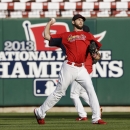 St. Louis Cardinals starting pitcher Michael Wacha warms up before Game 5 of baseball's World Series against the Boston Red Sox Monday, Oct. 28, 2013, in St. Louis. (AP Photo/Charlie Riedel)
