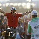 Rory McIlroy of Northern Ireland reacts to his victory after a birdie putt on the 18th green during the final round of the PGA Championship golf tournament on the Ocean Course of the Kiawah Island Golf Resort in Kiawah Island, S.C., Sunday, Aug. 12, 2012. (AP Photo/Evan Vucci)