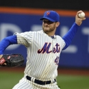 New York Mets starting pitcher Jonathon Niese (49) throws against the Los Angeles Dodgers in the first inning of a baseball game at Citi Field, Tuesday, April 23, 2013, in New York. (AP Photo/Kathy Kmonicek)