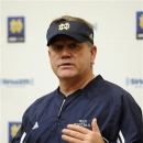 Notre Dame coach Brian Kelly talks to the media during a news conference after NCAA college football practice, Saturday, Dec. 29, 2012 in South Bend, Ind. Notre Dame and Alabama will play for the BCS National Championship on Jan. 7, 2013., in Miami. (AP Photo/Joe Raymond)