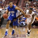 Florida's Michael Frazier II, right, defends Air Force's DeLovell Earls, left, during the first half of an NCAA college basketball game, Saturday, Dec. 29, 2012, in Sunrise, Fla. (AP Photo/Rhona Wise)