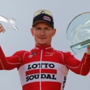 Lotto-Soudal rider Andre Greipel of Germany celebrates on the podium after winning the 109.5-km (68 miles) final 21st stage of the 102nd Tour de France cycling race from Sevres to Paris Champs-Elysees, France, July 26, 2015 in this file picture. REUTERS/Stephane Mahe