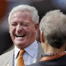 Cleveland Browns owner-in-waiting Jimmy Haslam laughs on the sidelines before an NFL football game against the Cincinnati Bengals Sunday, Oct. 14, 2012, in Cleveland. Haslam, who purchased majority ownership of the team from Randy Lerner, is expected to be approved as the Browns new owner by the NFL Oct. 16. (AP Photo/Mark Duncan)