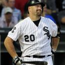 Chicago White Sox's Kevin Youkilis reacts to a strike call during the third inning of a baseball game against the Kansas City Royals, Monday, Aug. 6, 2012, in Chicago. (AP Photo/John Smierciak)