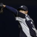 Seattle Mariners starting pitcher Felix Hernandez throws against the San Diego Padres during the first inning in an exhibition spring training baseball game Friday, March 22, 2013, in Peoria, Ariz. (AP Photo/Gregory Bull)