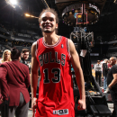 BROOKLYN, NY -  APRIL 22: Joakim Noah #13 of the Chicago Bulls smiles after a win against the Brooklyn Nets in Game Two of the Eastern Conference Quarterfinals during the 2013 NBA Playoffs on April 22 at the Barclays Center in the Brooklyn borough of New York City.  (Photo by Nathaniel S. Butler/NBAE via Getty Images)