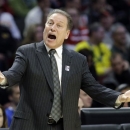 Michigan State head coach Tom Izzo reacts during the first half of an NCAA college basketball game against Ohio State at the Big Ten tournament Saturday, March 16, 2013, in Chicago. (AP Photo/Nam Y. Huh)