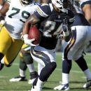 San Diego Chargers running back Ryan Mathews (24) carries the ball on his first run in an NFL preseason football game against the Green Bay Packers on Thursday, Aug. 9, 2012, in San Diego. Mathews broke his clavicle on the 5-yard run. (AP Photo/Denis Poroy)