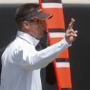 Oklahoma State coach Mike Gundy gestures during the NCAA college football team's spring game in Stillwater, Okla., Saturday, April 20, 2013. (AP Photo/Sue Ogrocki)