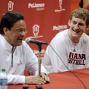 Indiana men's basketball coach Tom Crean speaks as forward Cody Zeller listens during a news conference where Zeller said he will enter the NBA draft, at Assembly Hall in Bloomington, Ind., Wednesday, April 10, 2013. (AP Photo/The Herald-Times, Chris Howell)