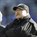 Philadelphia Eagles head coach Andy Reid watches his team warm up before an NFL football game against the New York Giants, Sunday, Dec. 30, 2012 in East Rutherford, N.J. (AP Photo/Kathy Willens)