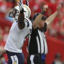 San Diego Chargers wide receiver Eddie Royal (11) celebrates a touchdown during the first half of an NFL football game against the Kansas City Chiefs at Arrowhead Stadium in Kansas City, Mo., Sunday, Sept. 30, 2012. (AP Photo/Ed Zurga)