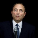 NHL Commissioner Gary Bettman faces journalists following collective bargaining talks in Toronto, Thursday, Oct. 18, 2012. Bettman received three counterproposals from the players' association on Thursday and left the negotiating table 