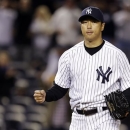 New York Yankees starting pitcher Hiroki Kuroda reacts after shutting out the Baltimore Orioles 3-0 in a baseball game at Yankee Stadium in New York , Sunday, April 14, 2013. (AP Photo/Kathy Willens)