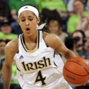 Notre Dame guard Skylar Diggins heads upcourt during the first half of an NCAA college basketball game against Syracuse, Tuesday, Feb. 26, 2013, in South Bend, Ind. (AP Photo/Joe Raymond)