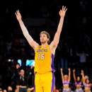 LOS ANGELES, CA - APRIL 17: Pau Gasol #16 of the Los Angeles Lakers celebrates during a game against the Houston Rockets at Staples Center on April 17, 2013 in Los Angeles, California. (Photo by Noah Graham/NBAE via Getty Images)