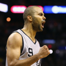 SAN ANTONIO, TX - MAY 14:  Tony Parker #9 of the San Antonio Spurs pumps his fist after making a three-point shot against the Golden State Warriors during Game Five of the Western Conference Semifinals of the 2013 NBA Playoffs at AT&T Center on May 14, 2013 in San Antonio, Texas.  (Photo by Ronald Martinez/Getty Images)