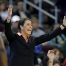 Duke coach Joanne P. McCallie calls to her team during the first half of an NCAA college basketball game against Southern California in Los Angeles, Saturday, Dec. 22, 2012. (AP Photo/Jae C. Hong)