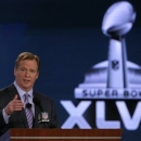 NFL Commissioner Roger Goodell answers questions during an NFL Super Bowl XLVII football game news conference at the New Orleans Convention Center, Friday, Feb. 1, 2013. in New Orleans. (AP Photo/Charlie Riedel)