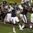 Chicago Bears quarterback Jay Cutler (6) throws a pass against the Detroit Lions in the second half of an NFL football game in Chicago, Monday, Oct. 22, 2012. (AP Photo/Kiichiro Sato)