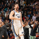 MEMPHIS, TN - MARCH 20: Marc Gasol #33 of the Memphis Grizzlies celebrates during the game against the Oklahoma City Thunder on March 20, 2013 at FedExForum in Memphis, Tennessee. (Photo by Joe Murphy/NBAE via Getty Images)