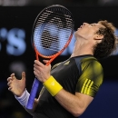 Britain's Andy Murray reacts during the men's final against Serbia's Novak Djokovic at the Australian Open tennis championship in Melbourne, Australia, Sunday, Jan. 27, 2013. (AP Photo/Andrew Brownbill)