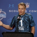 Southern California quarterback Matt Barkley answers a question during a news conference at the NFL football scouting combine in Indianapolis, Friday, Feb. 22, 2013. (AP Photo/Michael Conroy)