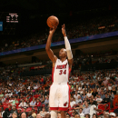 MIAMI, FL - NOVEMBER 3:  Ray Allen #34 of the Miami Heat goes for a jump shot during a game between the Denver Nuggets and the Miami Heat on November 3, 2012 at American Airlines Arena in Miami, Florida. (Photo by Issac Baldizon/NBAE via Getty Images)