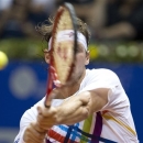 Argentina's David Nalbandian returns the ball to Spain's Nicolas Almagro during a Brazil Open ATP tournament tennis match in Sao Paulo, Brazil, Friday, Feb. 15, 2013. (AP Photo/Andre Penner)