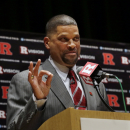 New Rutgers head coach Eddie Jordan speaks during an NCAA college basketball news conference, Tuesday, April 23, 2013, in New Brunswick, N.J. Rutgers turned to Jordan, who played for the Scarlet Knights from 1973-77 and was a member of Rutgers' Final Four team in 1976, for the position as it seeks to move forward from a scandal that forced the firing of coach Mike Rice and the resignation of athletic director Tim Pernetti. (AP Photo/Mel Evans)