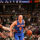 BOSTON, MA - APRIL 26: Jason Kidd #5 of the New York Knicks handles the ball against the Boston Celtics in Game Three of the Eastern Conference Quarterfinals during the 2013 NBA Playoffs on April 26, 2013 at the TD Garden in Boston.  (Photo by Nathaniel S. Butler/NBAE via Getty Images)