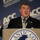 Atlantic Coast Conference commissioner John Swofford speaks to the media during the conference's college football kickoff news conference in Greensboro, N.C., Sunday, July 22, 2012. (AP Photo/Chuck Burton)