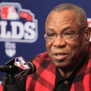 Cincinnati Reds manager Dusty Baker speaks during a news conference, Monday, Oct. 8, 2012, in Cincinnati. The Reds host the San Francisco Giants in Game 3 of the National League division baseball series Tuesday. (AP Photo/Al Behrman)
