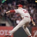 Philadelphia Phillies' Roy Halladay works against the San Francisco Giants during the first inning of a baseball game Monday, April 16, 2012, in San Francisco. (AP Photo/Ben Margot)