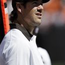 Cleveland Browns linebacker Scott Fujita watches from the sidelines in the first quarter of an NFL football game against the Philadelphia Eagles, Sunday, Sept. 9, 2012, in Cleveland. Fujita was not activated for the game. (AP Photo/Mark Duncan)