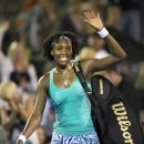 Venus Williams of the U.S. waves to fans after her Semi-final match against her compatriot Lauren Davis during the ASB Classic tennis tournament in Auckland, New Zealand, Friday Jan. 9 2015. (AP Photo/New Zealand Herald/Nick Reed)