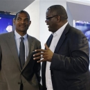 Detroit Pistons' President of Basketball Operations Joe Dumars, right, talks with Maurice Cheeks, left, after Cheeks was introduced as the Pistons new head coach during a news conference at The Palace of Auburn Hills, Mich., Thursday, June 13, 2013. Cheeks joins the Pistons after serving four years as an assistant coach with Oklahoma City. (AP Photo/Carlos Osorio)