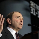 National Hockey League Commissioner Gary Bettman speaks during a press conference, Wednesday, Oct. 24, 2012 in New York, announcing that the Islanders hockey club will move from Nassau Veterans Memorial Coliseum in Uniondale, N.Y., and play at Brooklyn's Barclays Center starting in 2015. (AP Photo/Kathy Willens)