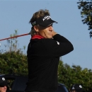 Bernhard Langer tees off on hole one during the second round of the Greater Hickory Classic at Rock Barn in Conover, N.C., Saturday, Oct. 13, 2012 (AP Photo/Robert Reed)