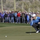 Sweden's Alexander Noren lines up a putt on 17 in the second round of play against Northern Ireland's Graeme McDowell during the Match Play Championship golf tournament, Friday, Feb. 22, 2013, in Marana, Ariz. McDowell won 1 up in 20 holes. (AP Photo/Ted S. Warren)