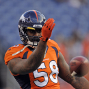 Denver Broncos outside linebacker Von Miller warms up before the start of a pre-season NFL football game against the Arizona Cardinals on Thursday, Aug. 29, 2013, in Denver. (AP Photo/Jack Dempsey)