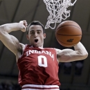 Indiana forward Will Sheehey celebrates his dunk against Purdue in the first half of an NCAA college basketball game in West Lafayette, Ind., Wednesday, Jan. 30, 2013. (AP Photo/Michael Conroy)