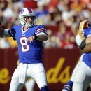 Buffalo Bills quarterback Jeff Tuel throws to a receiver in the first half of an NFL preseason football game against the Washington Redskins Saturday, Aug. 24, 2013, in Landover, Md. (AP Photo/Nick Wass)